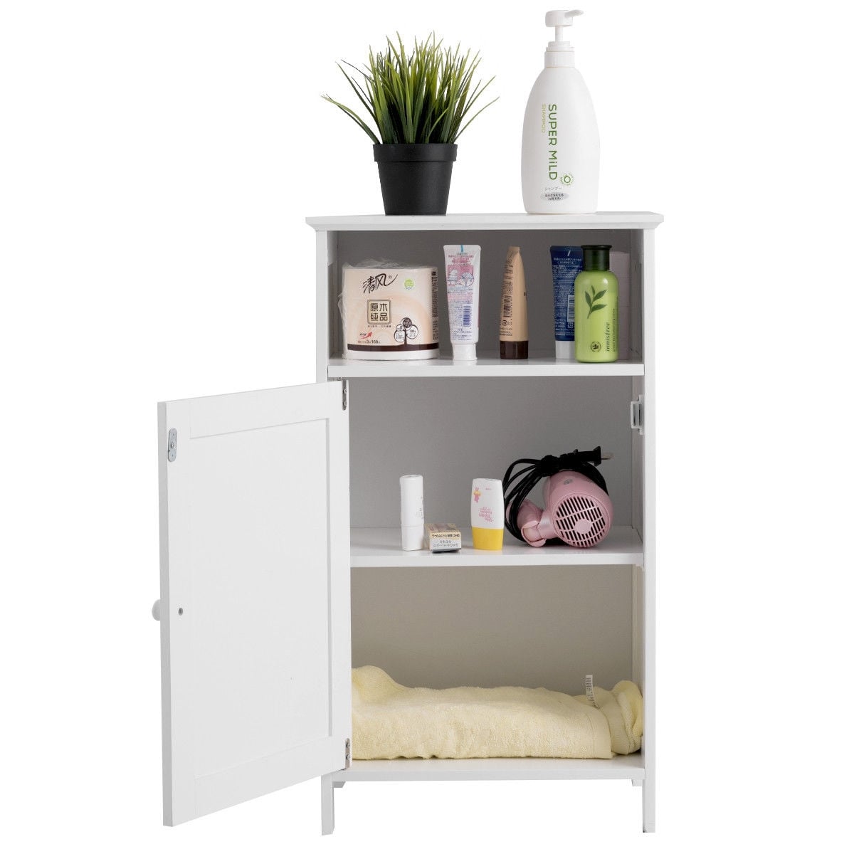Bathroom Freestanding Adjustable Shelf Floor Storage Cabinet-White-Floor Cabinets-DECOROLALA