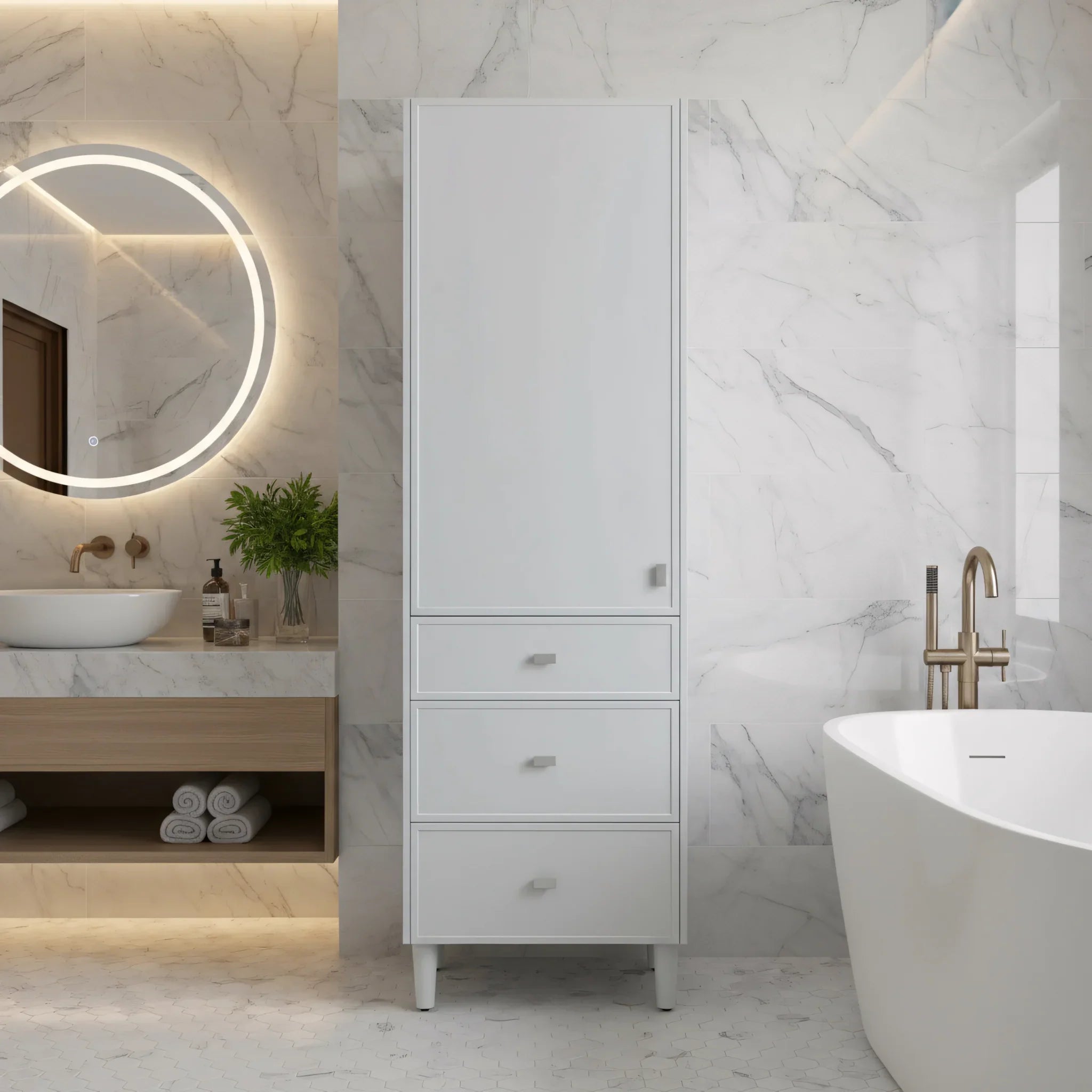 Bathroom Freestanding Linen Cabinet - Hampton Grey-Migration_Bathroom Vanities-DECOROLALA