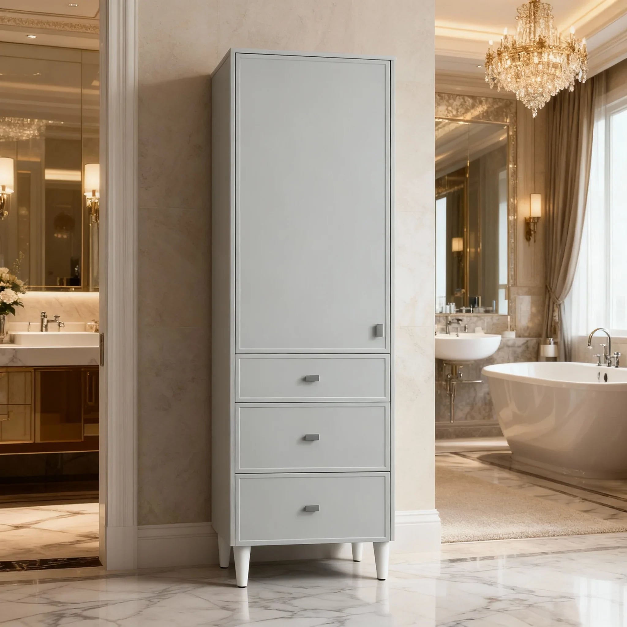 Bathroom Freestanding Linen Cabinet - Hampton Grey-Migration_Bathroom Vanities-DECOROLALA