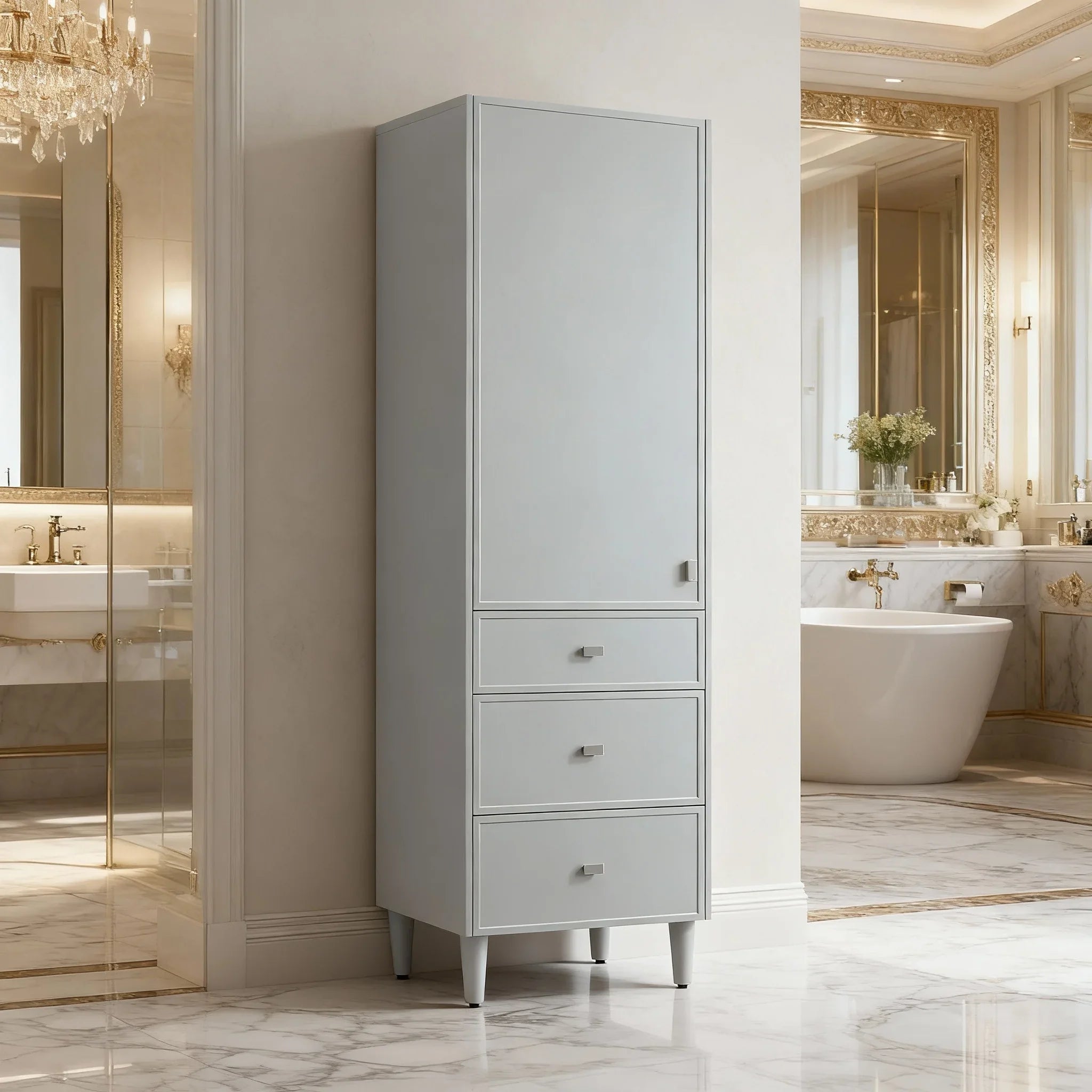 Bathroom Freestanding Linen Cabinet - Hampton Grey-Migration_Bathroom Vanities-DECOROLALA