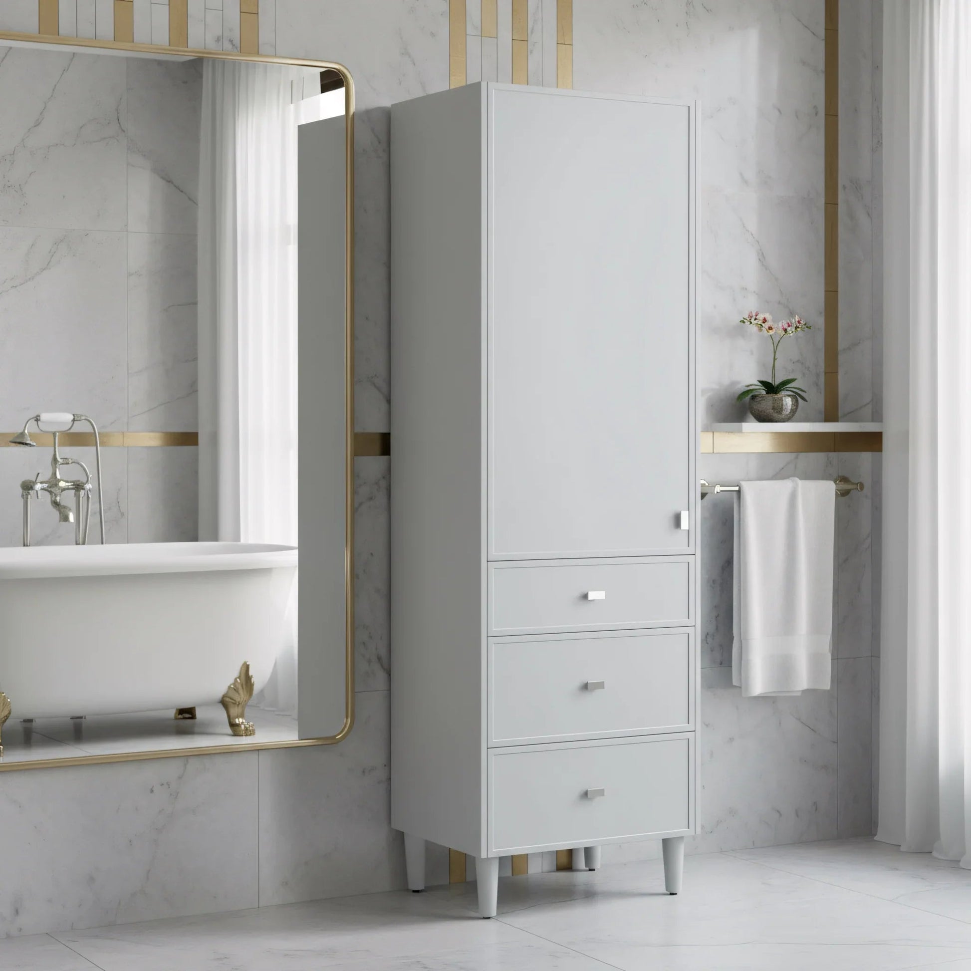 Bathroom Freestanding Linen Cabinet - Hampton Grey-Migration_Bathroom Vanities-DECOROLALA