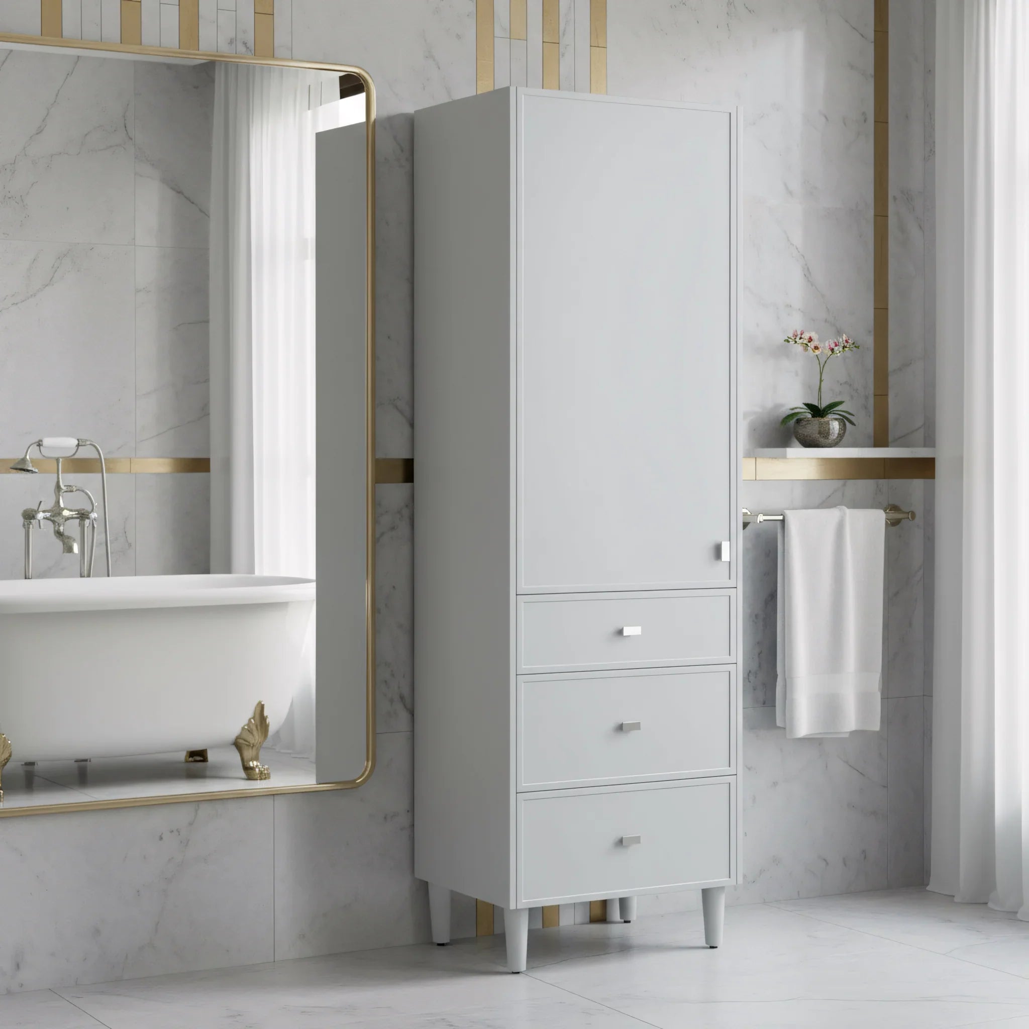 Bathroom Freestanding Linen Cabinet - Hampton Grey-Migration_Bathroom Vanities-DECOROLALA