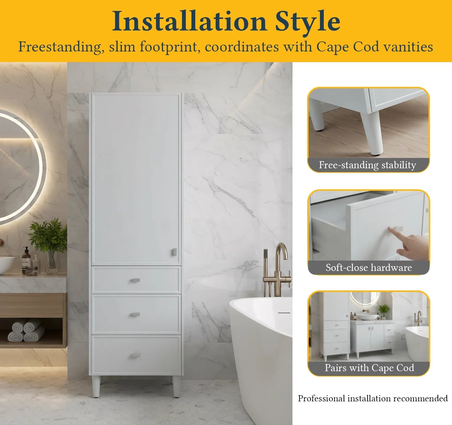 Bathroom Freestanding Linen Cabinet - Hampton Grey-Migration_Bathroom Vanities-DECOROLALA