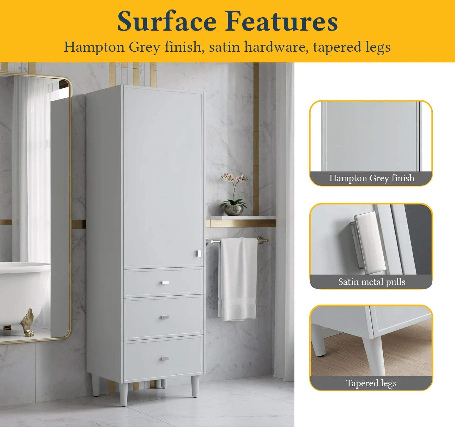 Bathroom Freestanding Linen Cabinet - Hampton Grey-Migration_Bathroom Vanities-DECOROLALA
