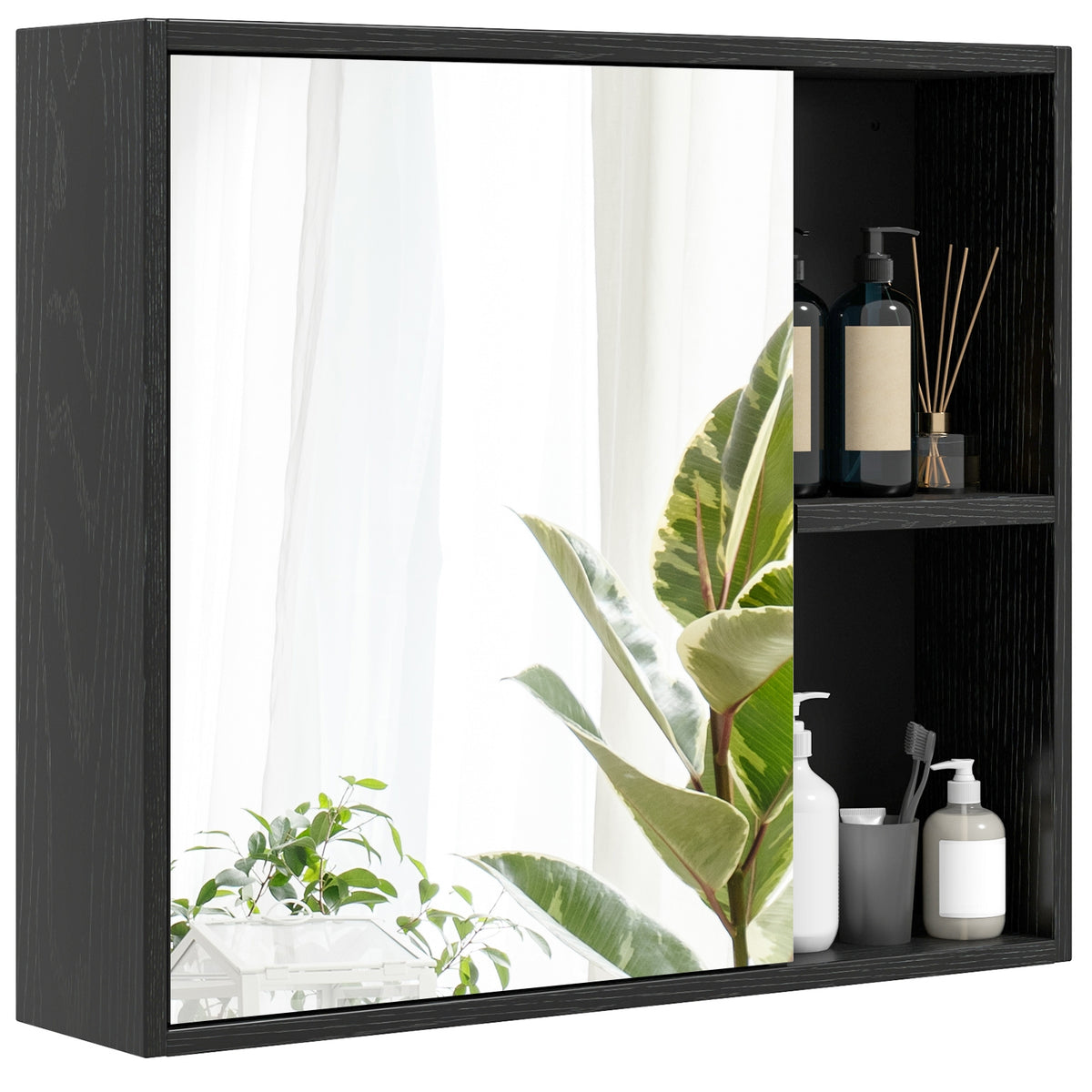 Bathroom Medicine Cabinet with Mirror - Black 25" Wall Mount-Wall Cabinets-DECOROLALA
