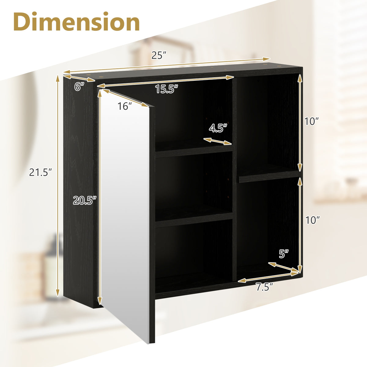 Bathroom Medicine Cabinet with Mirror - Black 25" Wall Mount-Wall Cabinets-DECOROLALA