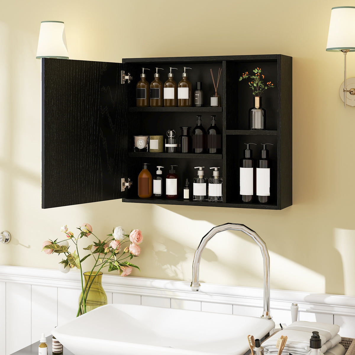 Bathroom Medicine Cabinet with Mirror - Black 25" Wall Mount-Wall Cabinets-DECOROLALA
