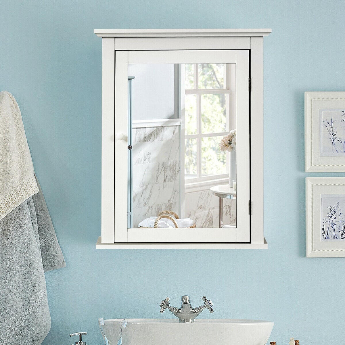 Bathroom Mirror Cabinet Wall Mounted Adjustable Shelf Medicine Storage-White-Wall Cabinets-DECOROLALA