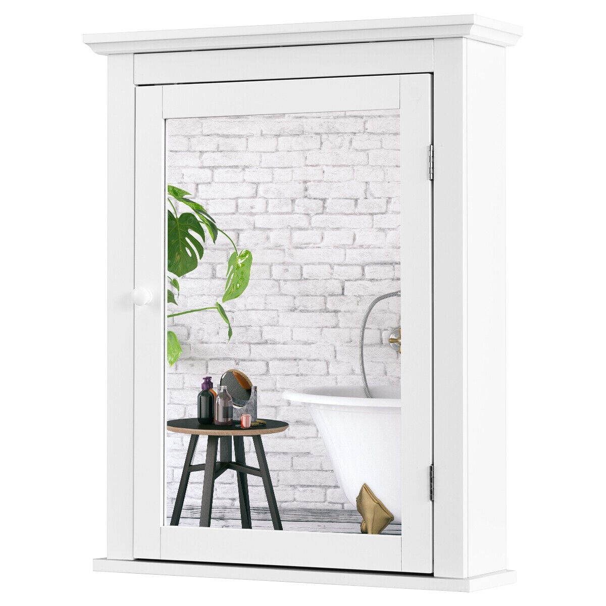 Bathroom Mirror Cabinet Wall Mounted Adjustable Shelf Medicine Storage-White-Wall Cabinets-DECOROLALA