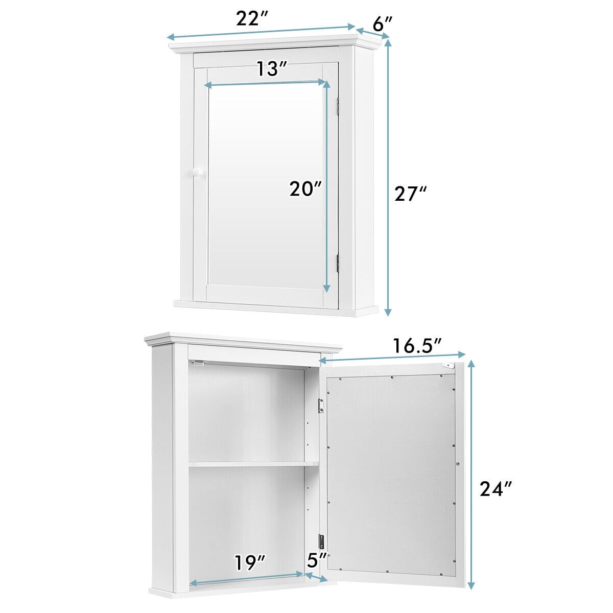 Bathroom Mirror Cabinet Wall Mounted Adjustable Shelf Medicine Storage-White-Wall Cabinets-DECOROLALA