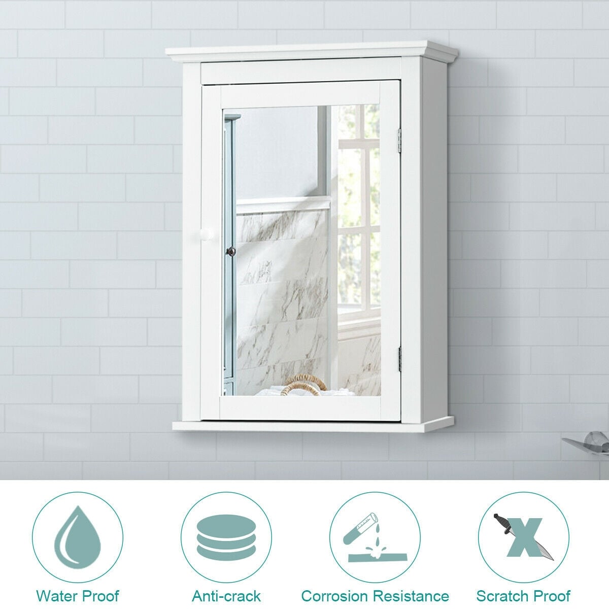 Bathroom Mirror Cabinet Wall Mounted Adjustable Shelf Medicine Storage-White-Wall Cabinets-DECOROLALA