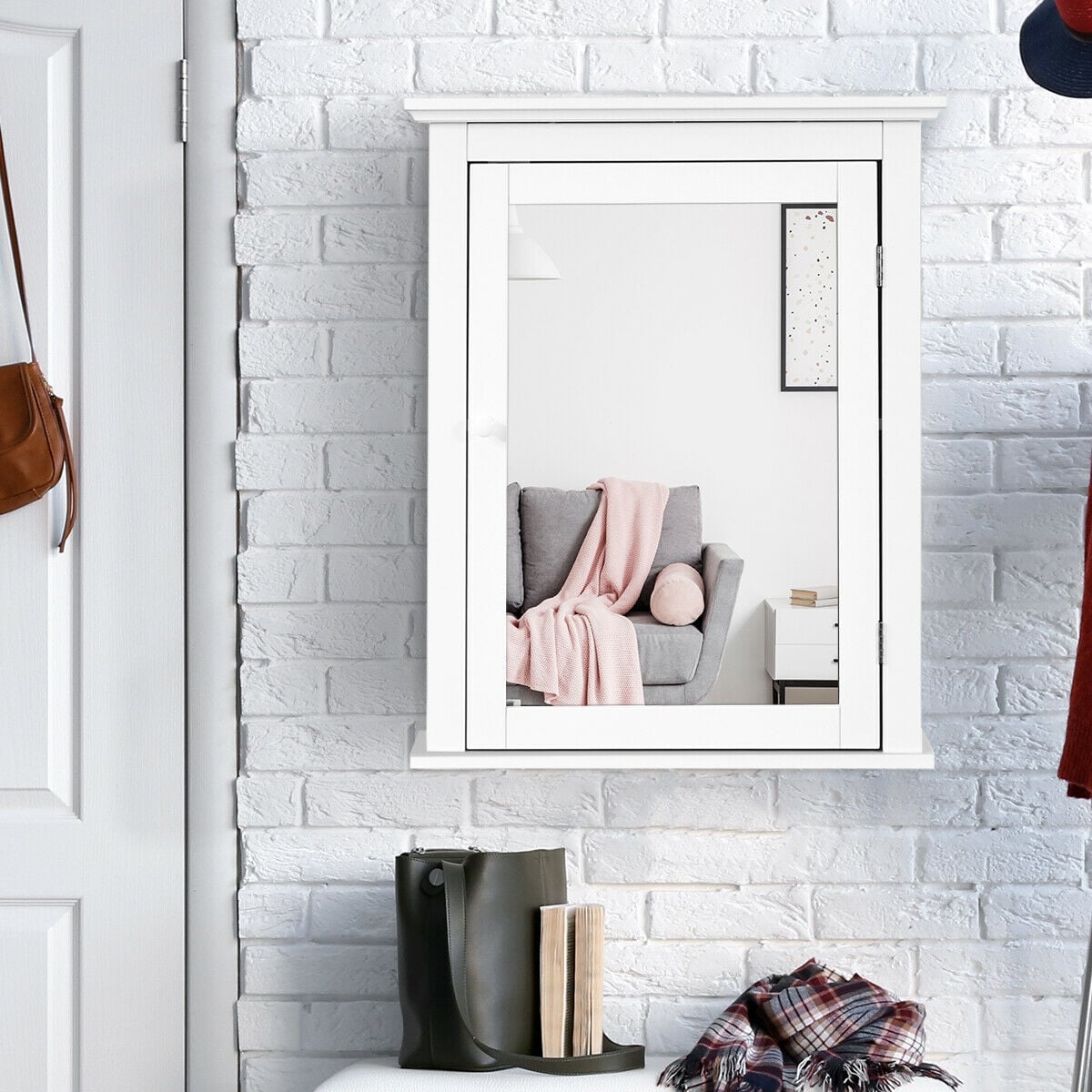 Bathroom Mirror Cabinet Wall Mounted Adjustable Shelf Medicine Storage-White-Wall Cabinets-DECOROLALA