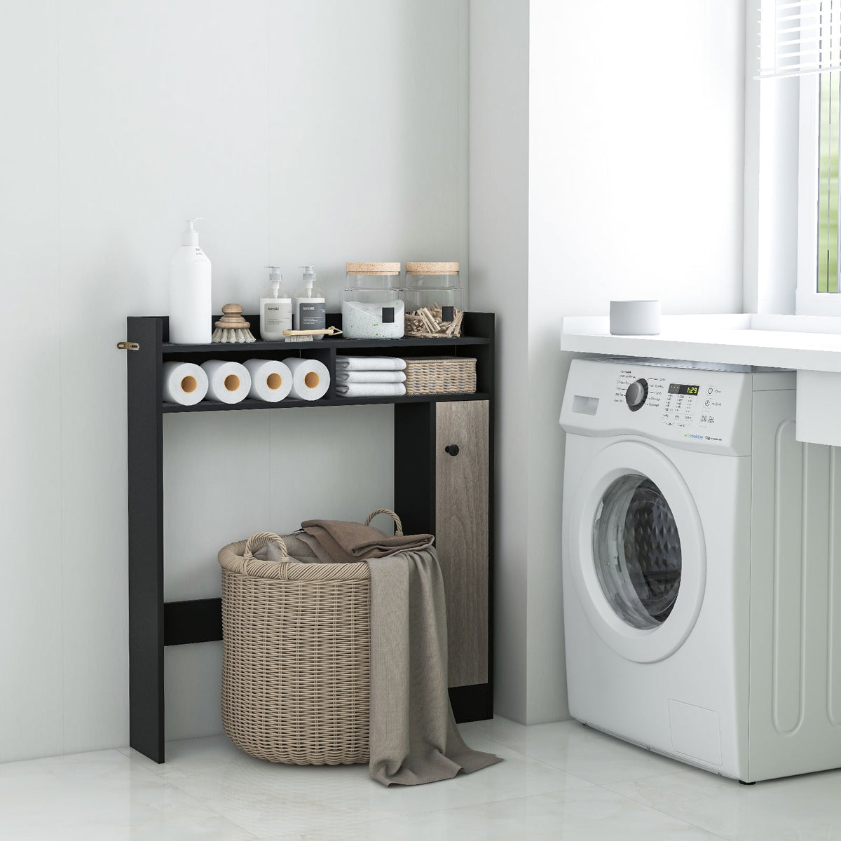 Bathroom Over the Toilet Floor Storage Organizer with Adjustable Shelves-Black-Over the Toilet Storage-DECOROLALA