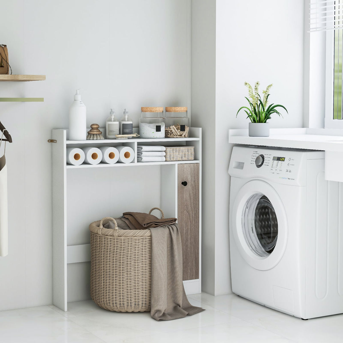 Bathroom Over the Toilet Floor Storage Organizer with Adjustable Shelves-White-Over the Toilet Storage-DECOROLALA