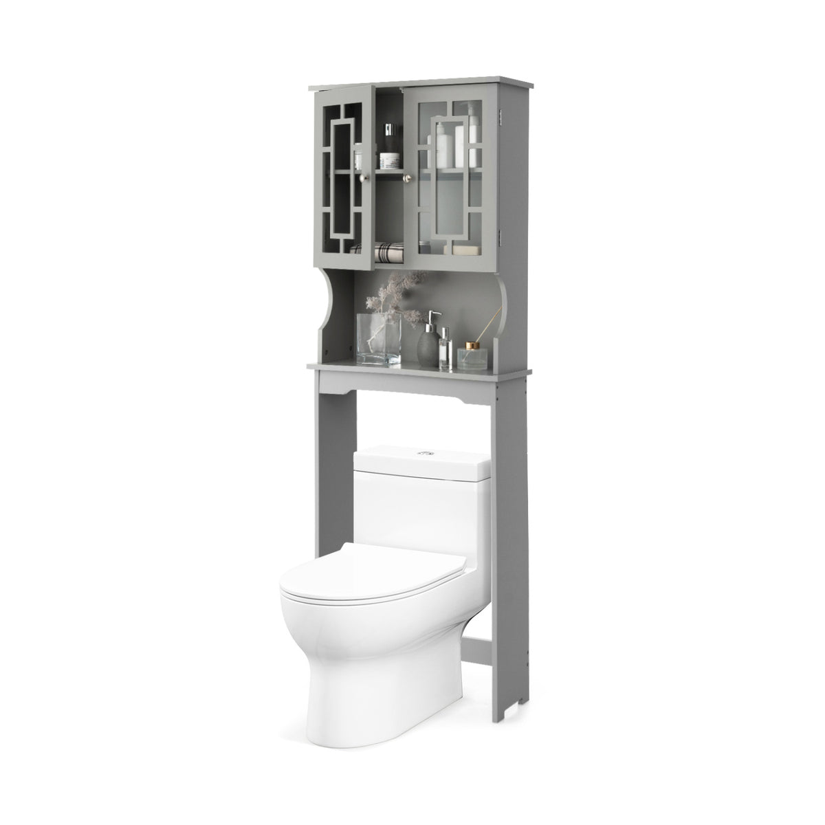 Bathroom Spacesaver Organizer with Adjustable Shelf-Gray-Over the Toilet Storage-DECOROLALA