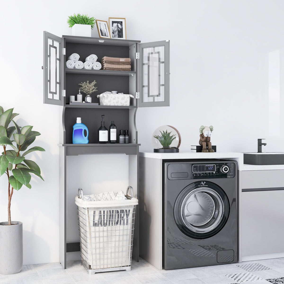 Bathroom Spacesaver Organizer with Adjustable Shelf-Gray-Over the Toilet Storage-DECOROLALA