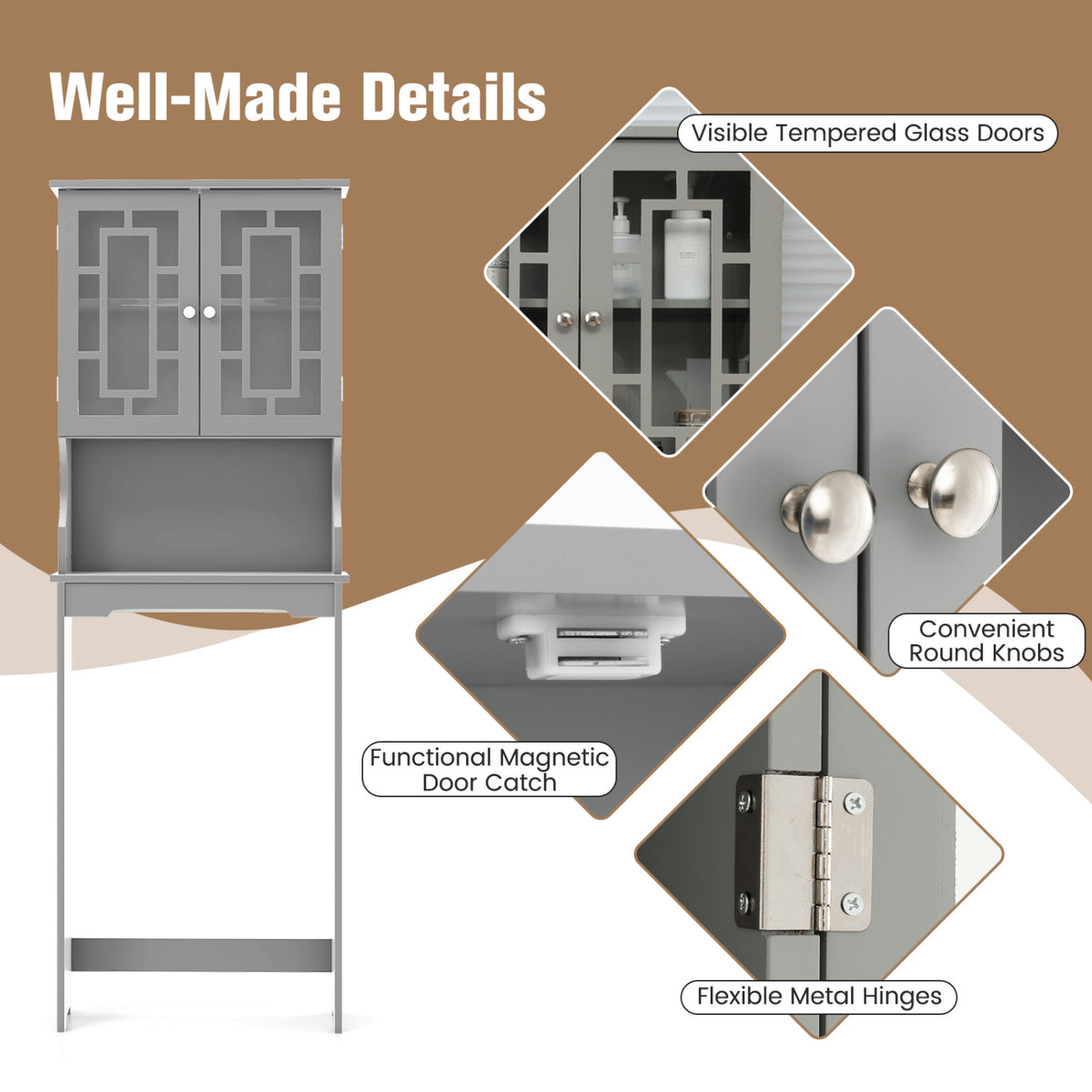 Bathroom Spacesaver Organizer with Adjustable Shelf-Gray-Over the Toilet Storage-DECOROLALA