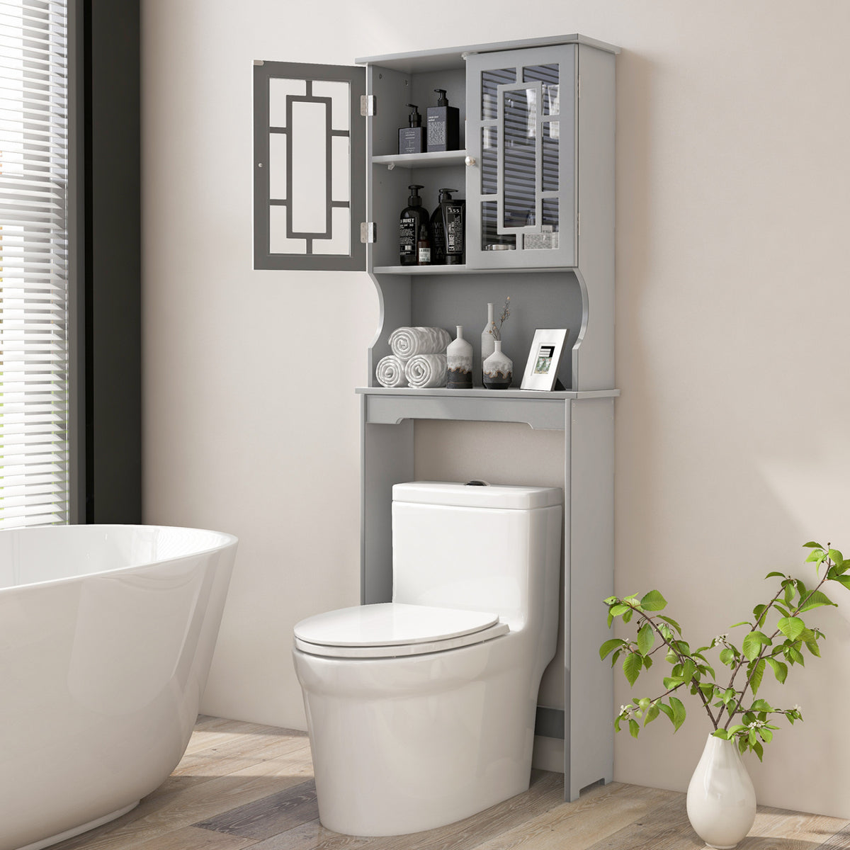Bathroom Spacesaver Organizer with Adjustable Shelf-Gray-Over the Toilet Storage-DECOROLALA