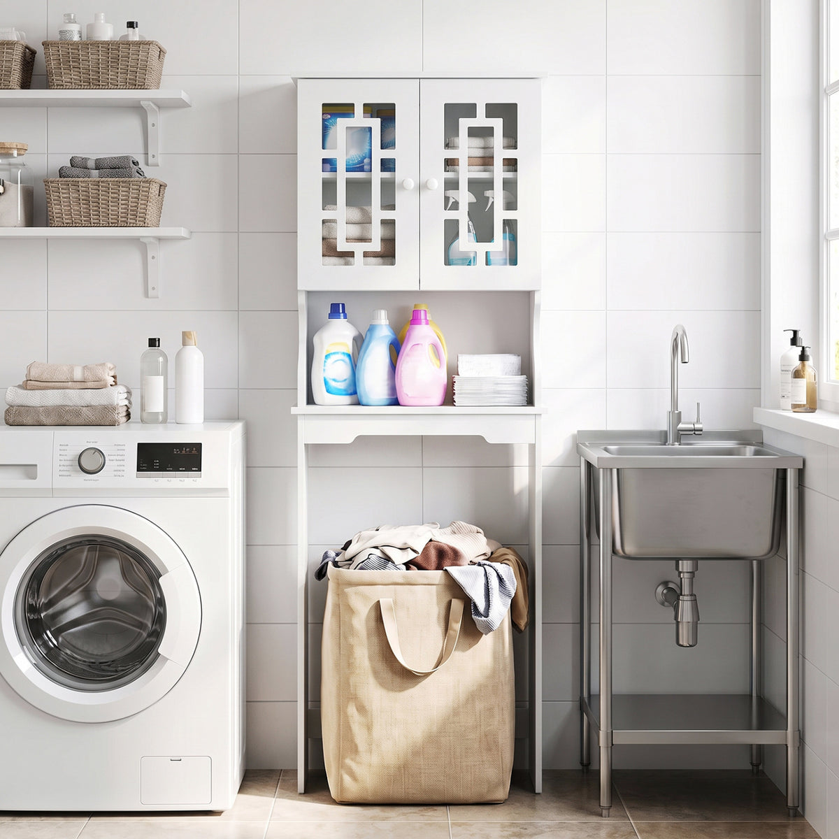 Bathroom Spacesaver Over the Toilet Door Storage Cabinet-Over the Toilet Storage-DECOROLALA