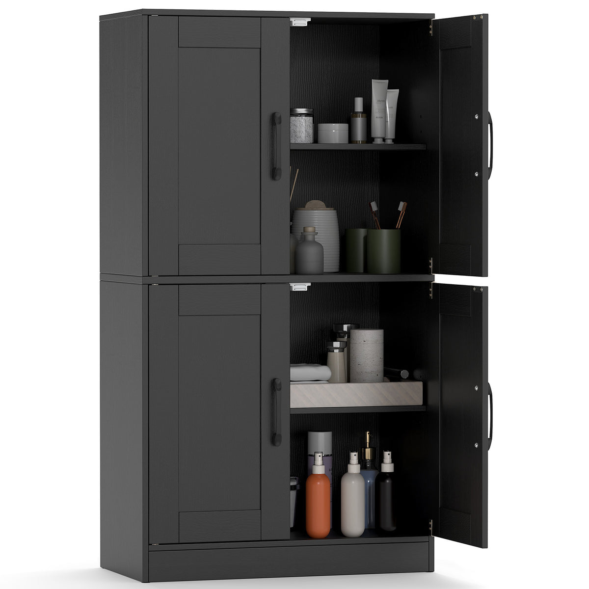 Bathroom Storage Cabinet - 43.5" Black with Adjustable Shelves-Floor Cabinets-DECOROLALA