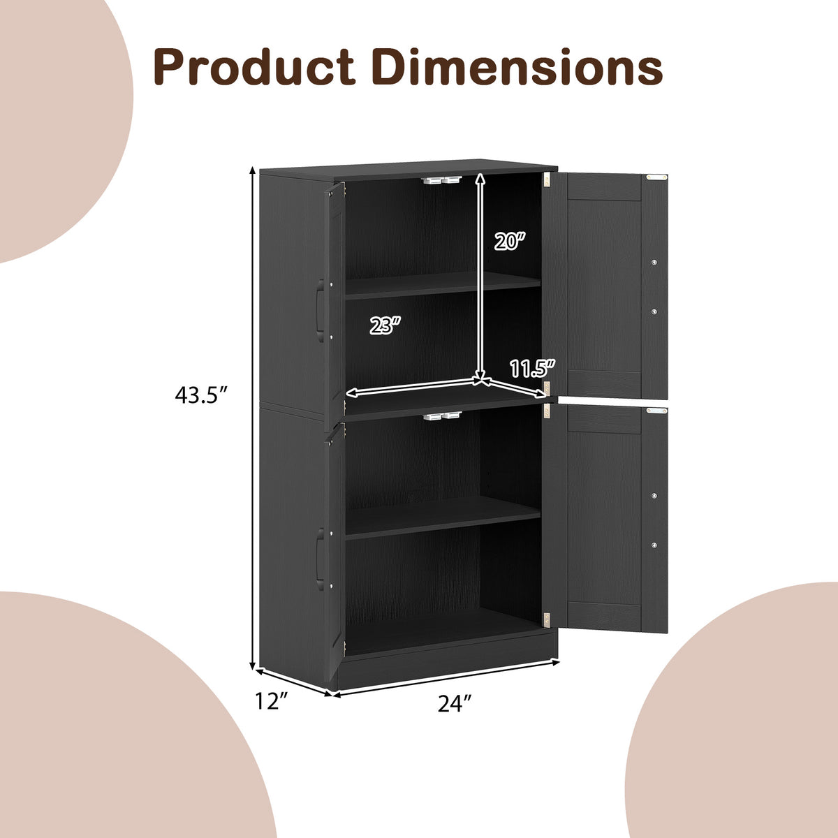 Bathroom Storage Cabinet - 43.5" Black with Adjustable Shelves-Floor Cabinets-DECOROLALA