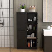 Bathroom Storage Cabinet - 43.5" Black with Adjustable Shelves-Floor Cabinets-DECOROLALA