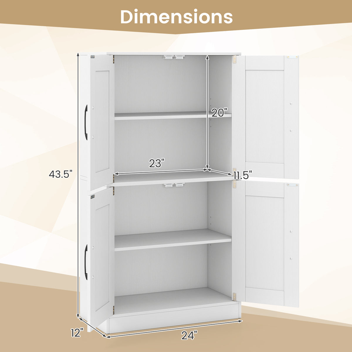 Bathroom Storage Cabinet - 43.5" White Wood with Adjustable Shelves-Floor Cabinets-DECOROLALA