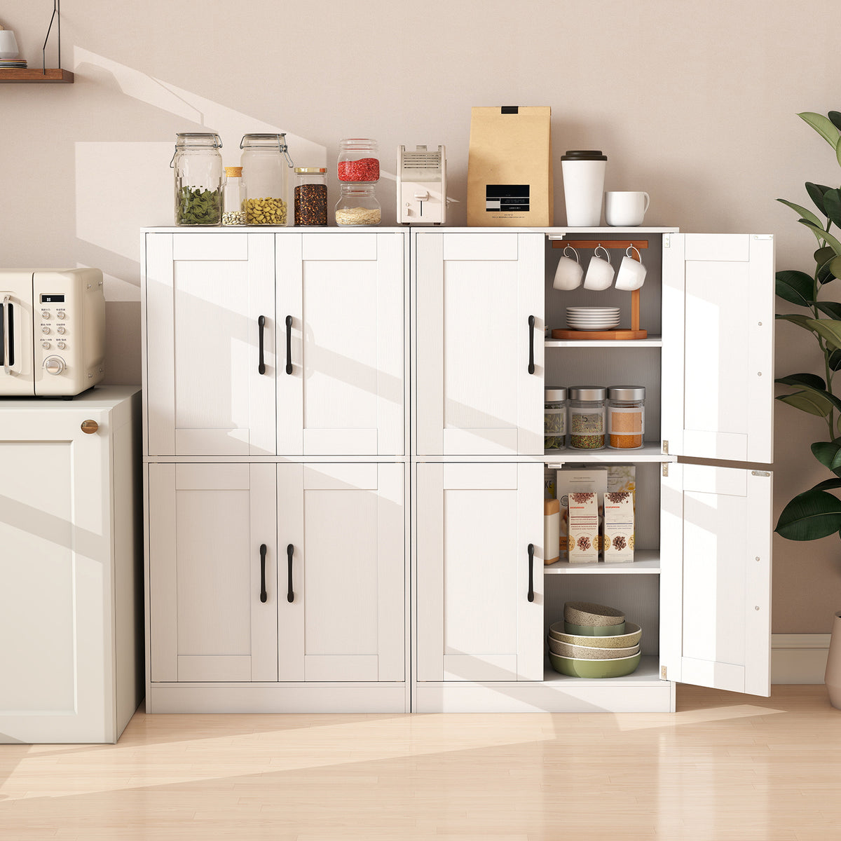 Bathroom Storage Cabinet - 43.5" White Wood with Adjustable Shelves-Floor Cabinets-DECOROLALA