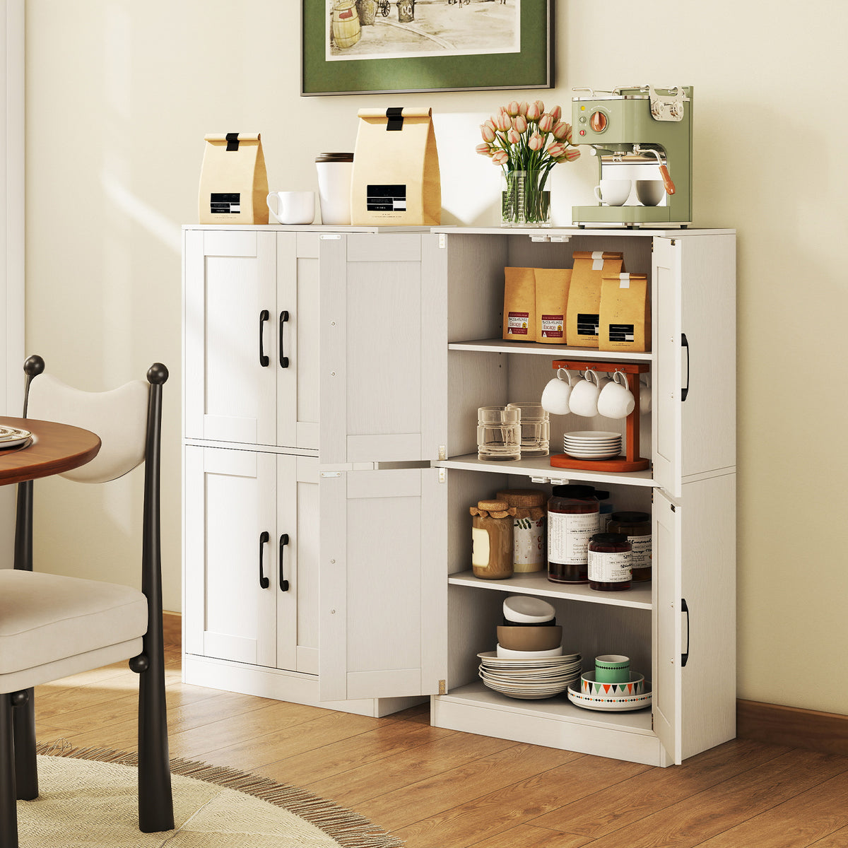 Bathroom Storage Cabinet - 43.5" White Wood with Adjustable Shelves-Floor Cabinets-DECOROLALA