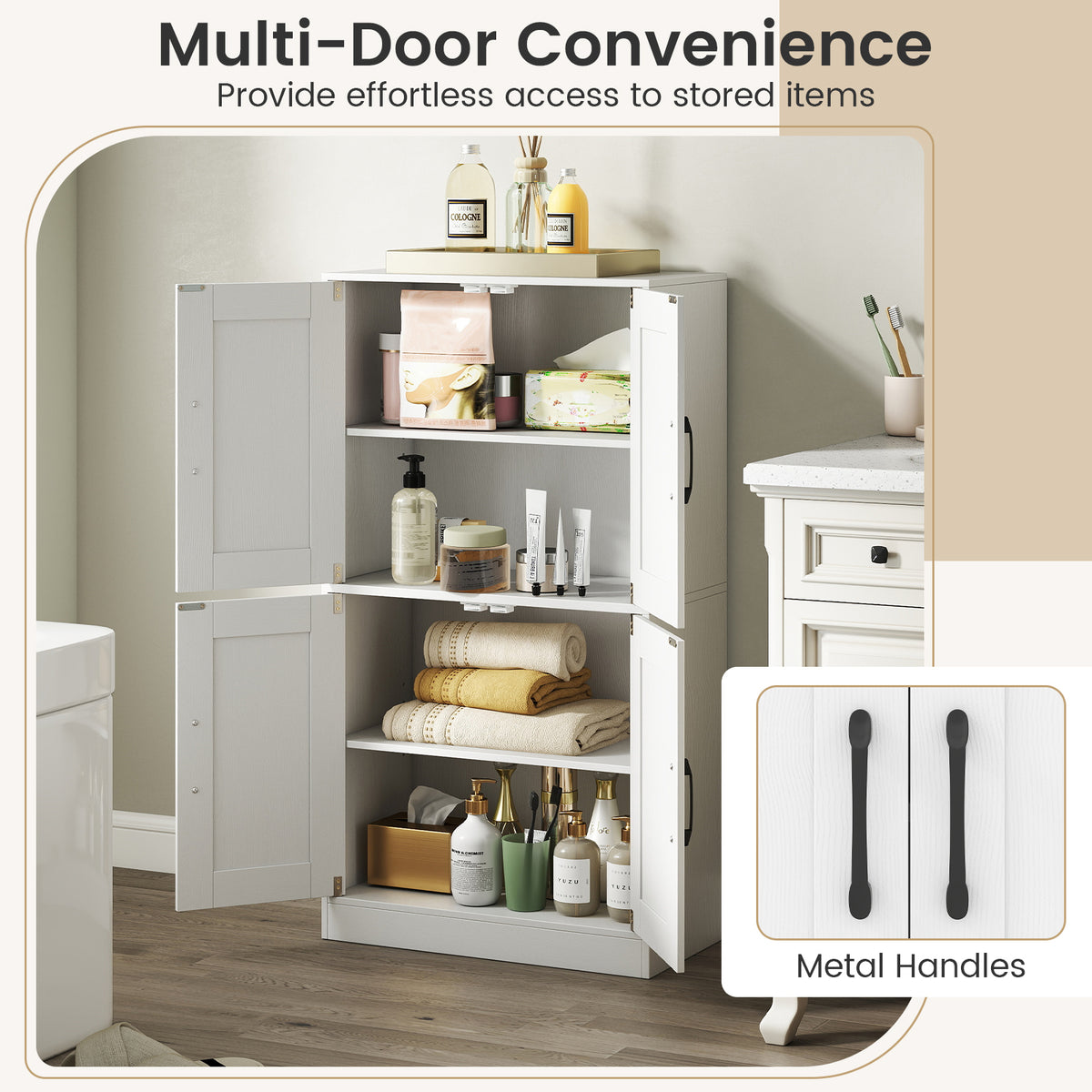 Bathroom Storage Cabinet - 43.5" White Wood with Adjustable Shelves-Floor Cabinets-DECOROLALA