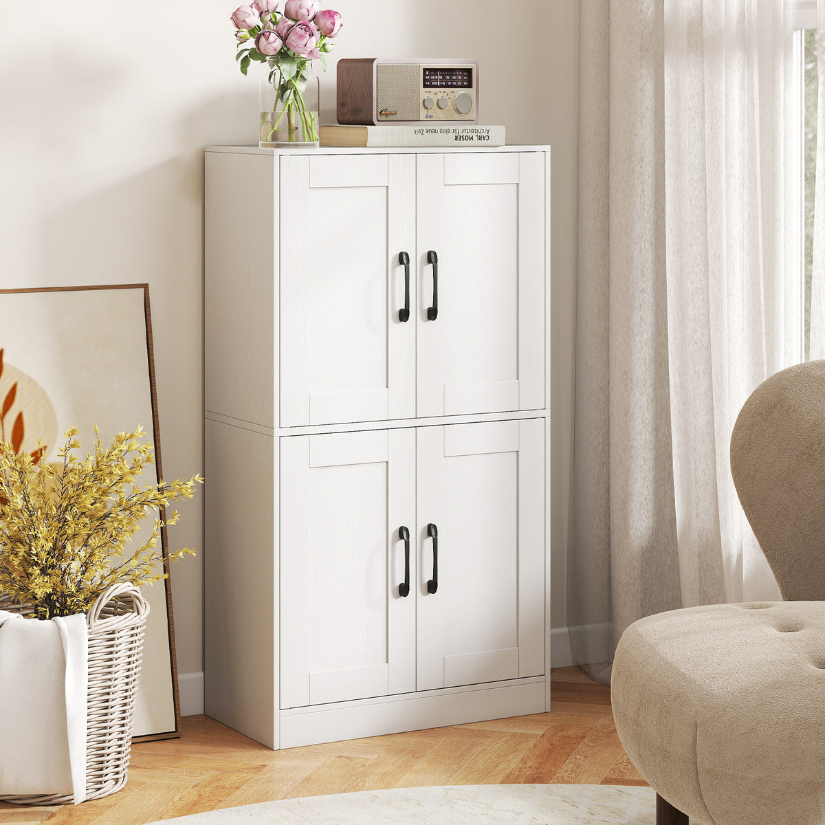 Bathroom Storage Cabinet - 43.5" White Wood with Adjustable Shelves-Floor Cabinets-DECOROLALA
