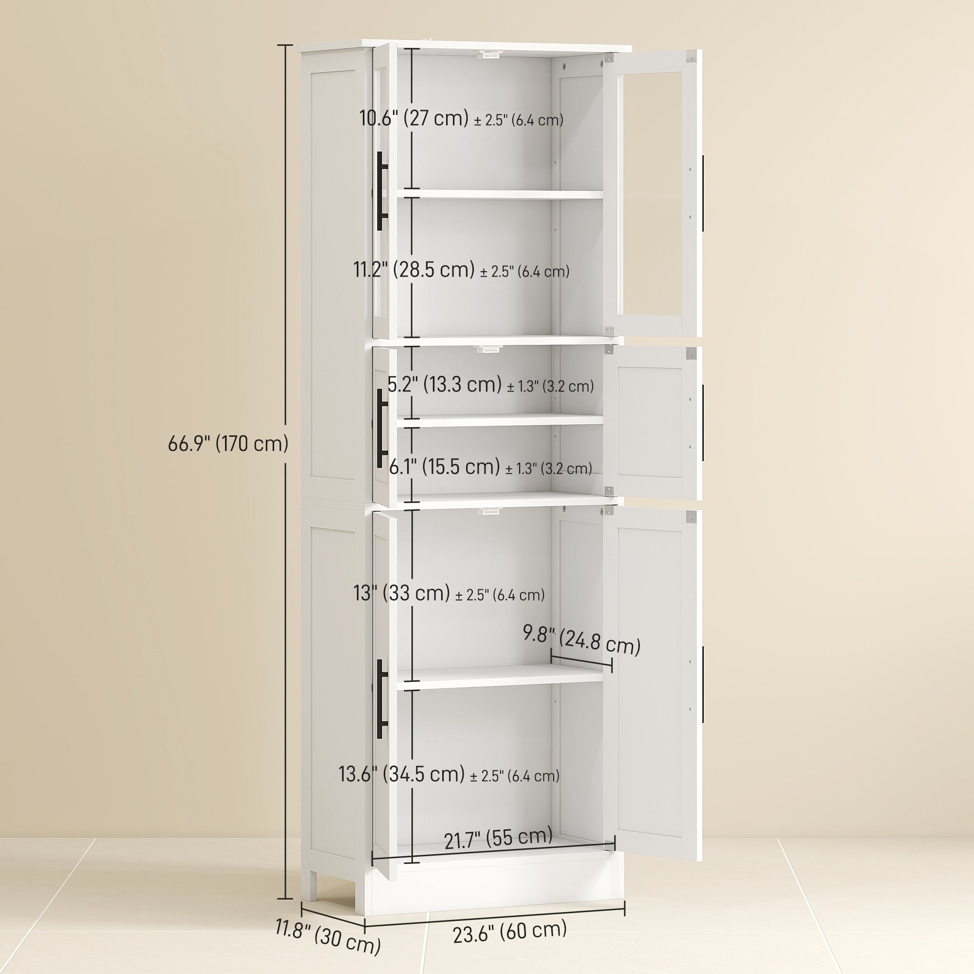 Bathroom Storage Cabinet 67" White Glass Doors-DECOROLALA