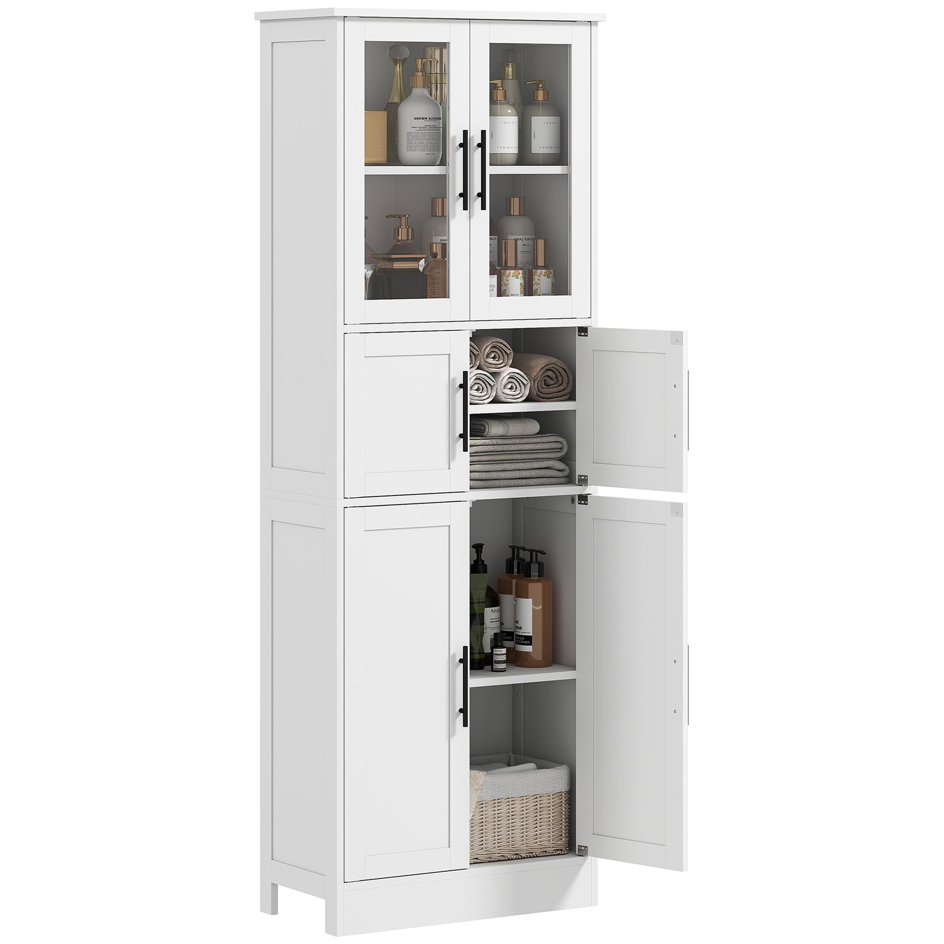 Bathroom Storage Cabinet 67" White Glass Doors-DECOROLALA