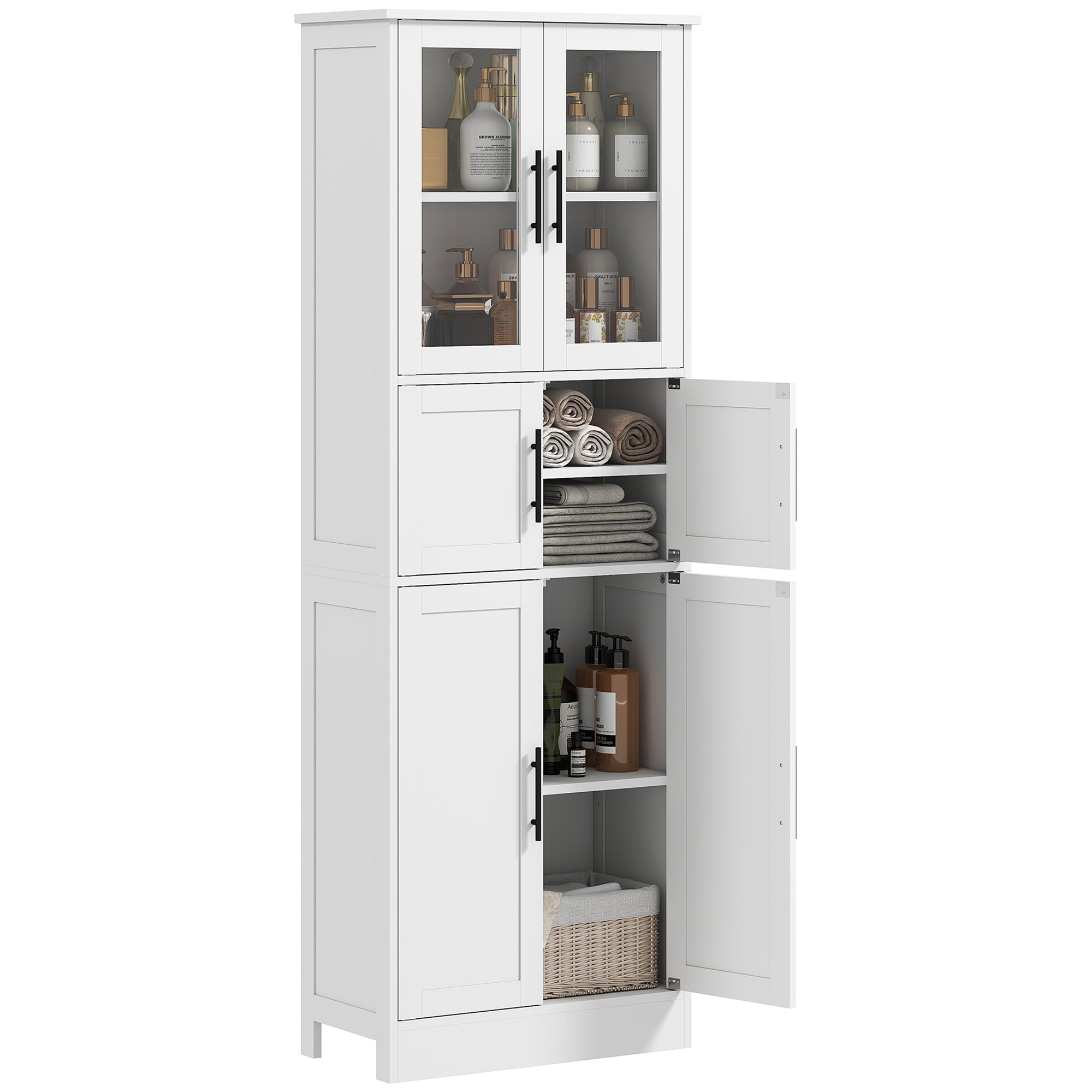 Bathroom Storage Cabinet 67" White Glass Doors-DECOROLALA