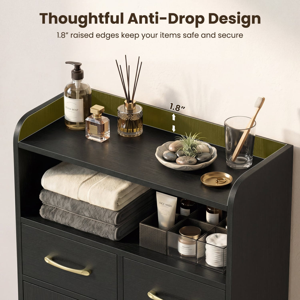 Bathroom Storage Cabinet - Black 2-Drawer Floor Cupboard 24"W-Floor Cabinets-DECOROLALA