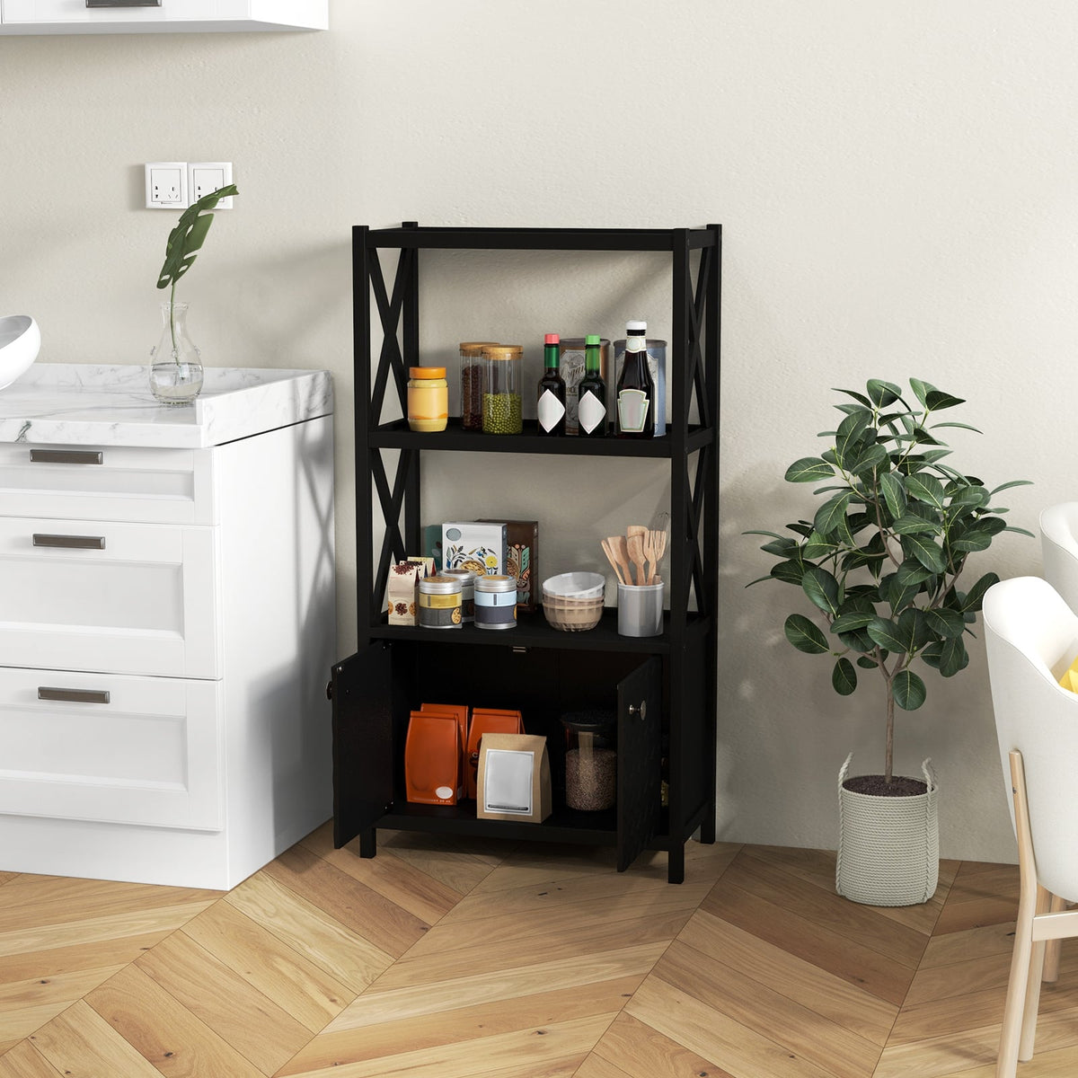 Bathroom Storage Cabinet - Black 25" Wood Floor Organizer-Bathroom Floor Cabinets-DECOROLALA