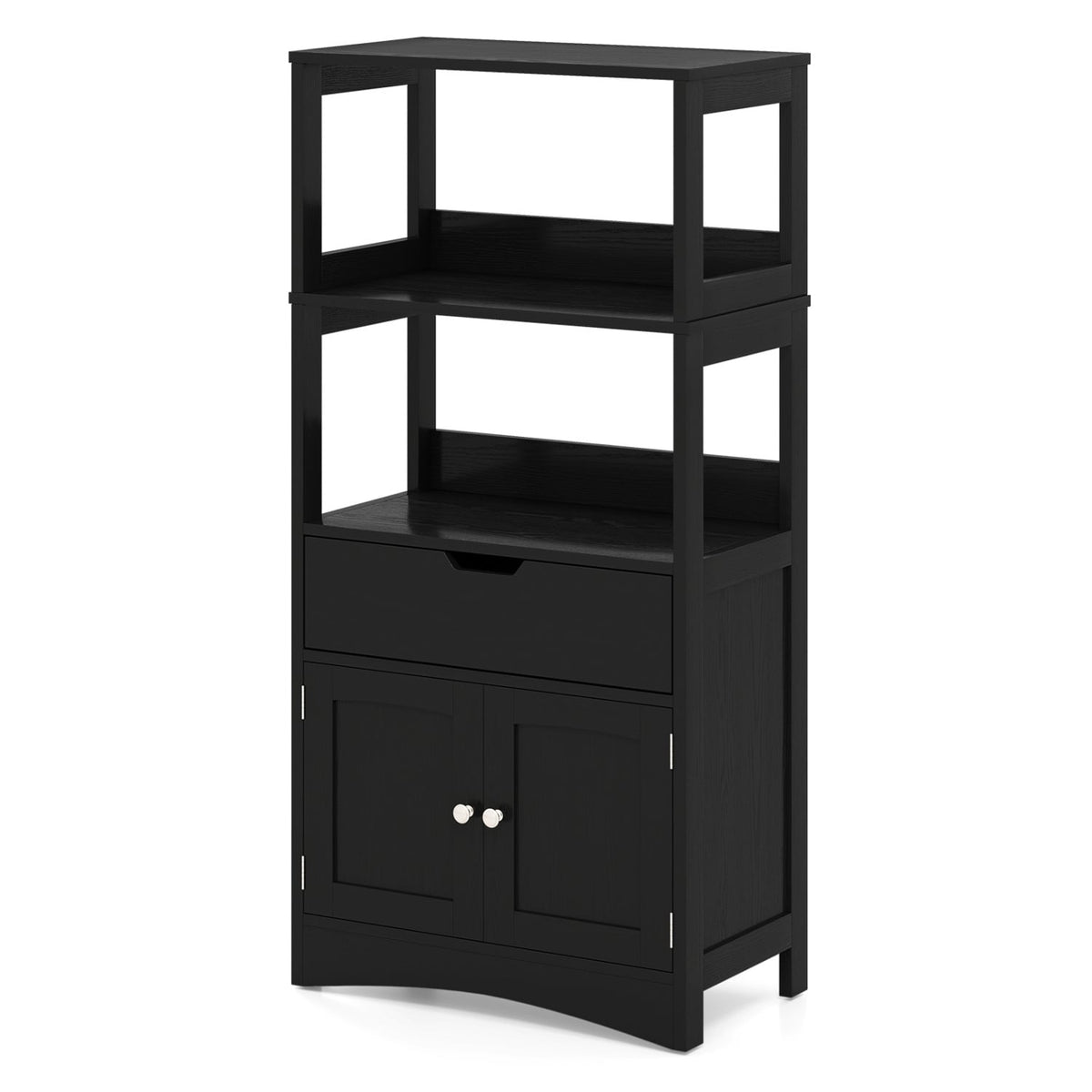 Bathroom Storage Cabinet - Black 48" Floor Cabinet with Drawer-Floor Cabinets-DECOROLALA