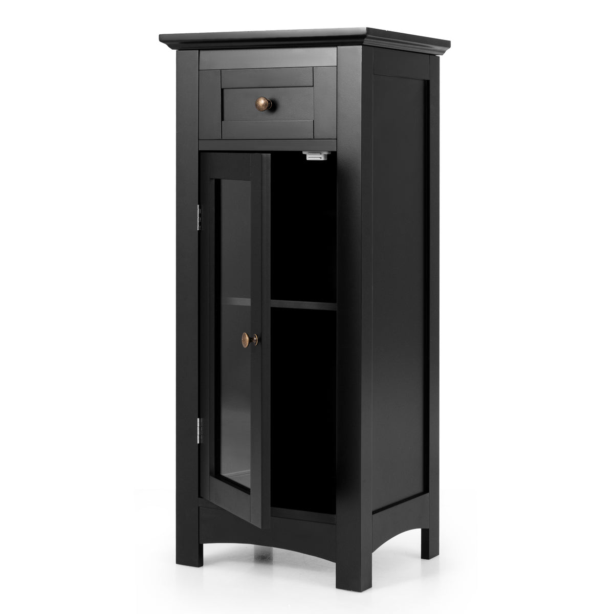 Bathroom Storage Cabinet - Black Glass Door & Drawer MDF-Floor Cabinets-DECOROLALA