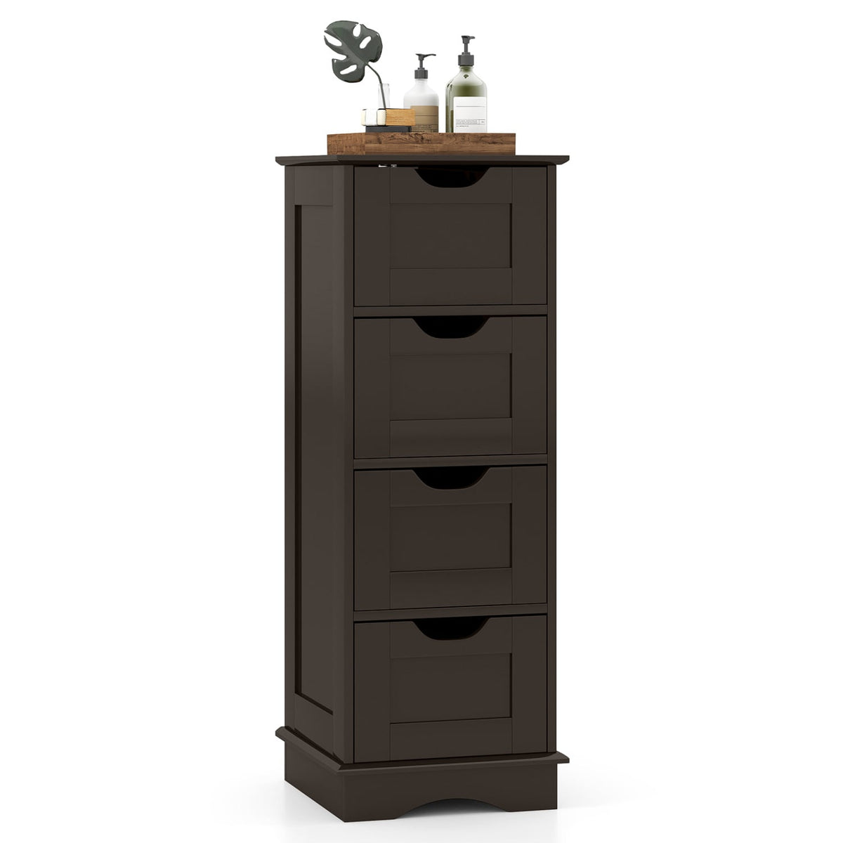 Bathroom Storage Cabinet - Brown 4-Drawer 12" x 12" x 32" MDF-Bathroom Floor Cabinets-DECOROLALA