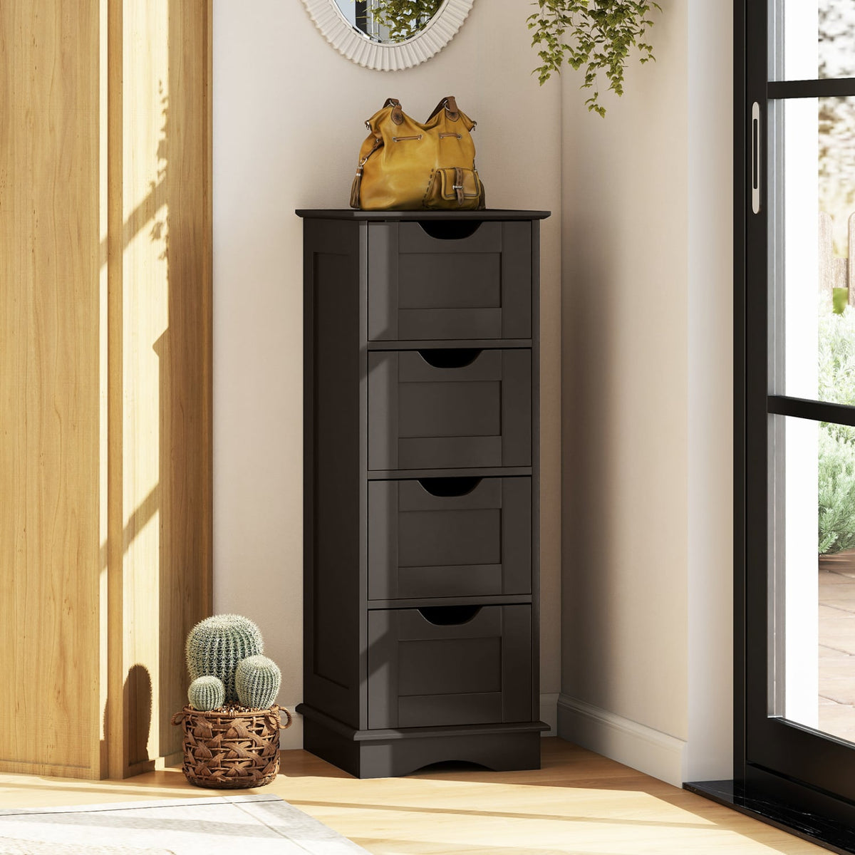 Bathroom Storage Cabinet - Brown 4-Drawer 12" x 12" x 32" MDF-Floor Cabinets-DECOROLALA