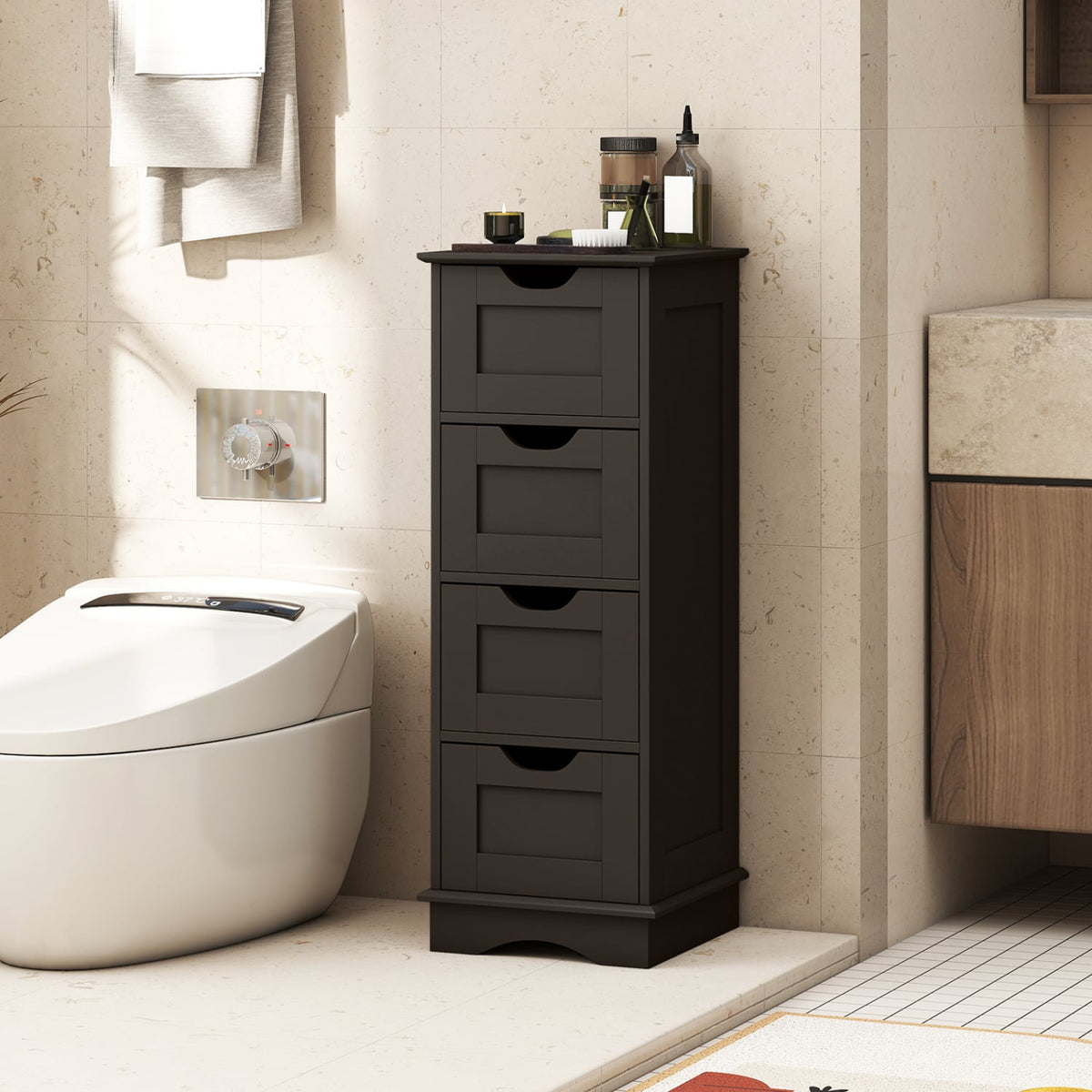Bathroom Storage Cabinet - Brown 4-Drawer 12" x 12" x 32" MDF-Floor Cabinets-DECOROLALA