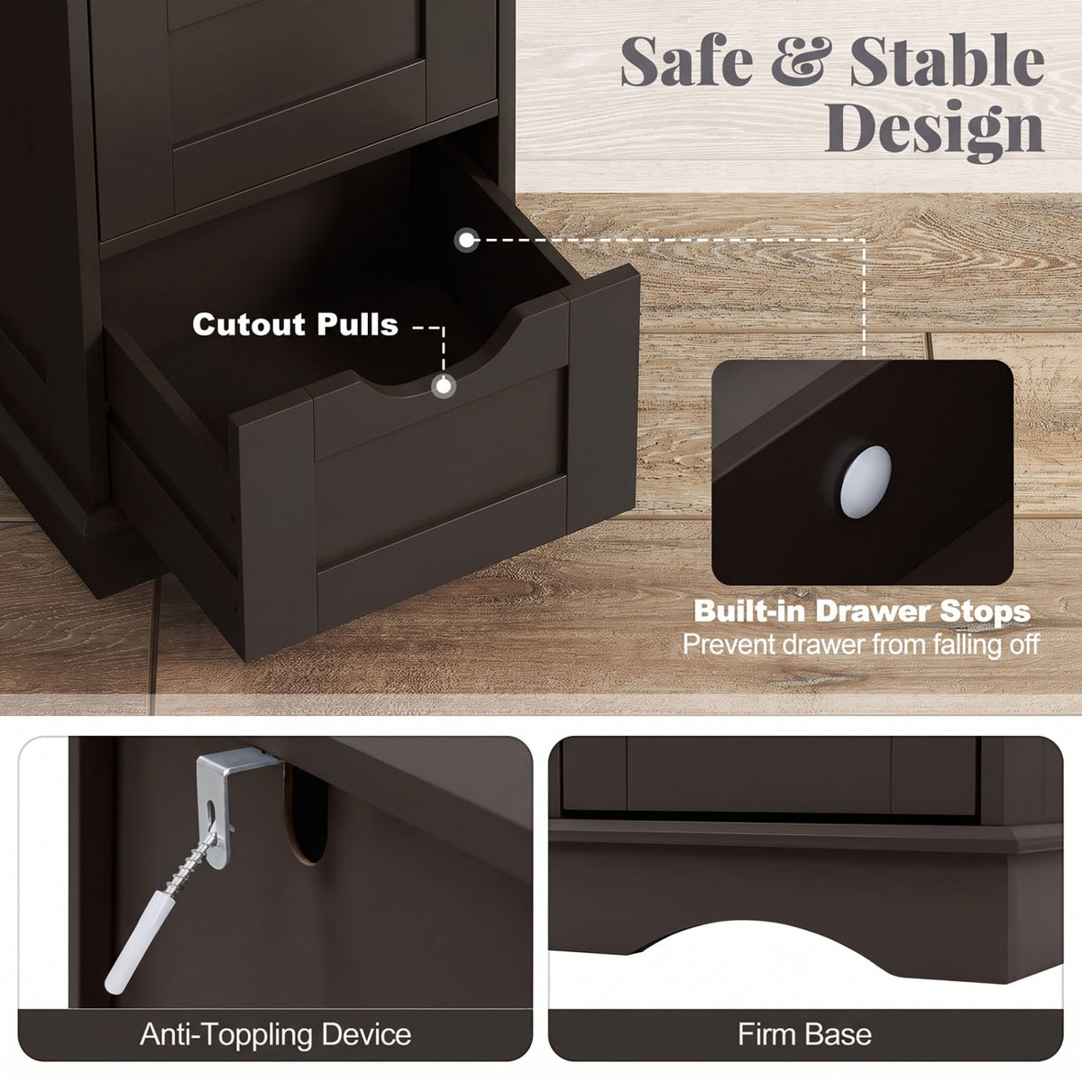 Bathroom Storage Cabinet - Brown 4-Drawer 12" x 12" x 32" MDF-Floor Cabinets-DECOROLALA