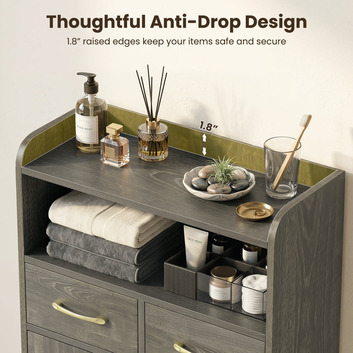 Bathroom Storage Cabinet - Gray Oak Floor Cabinet with 2 Drawers-Floor Cabinets-DECOROLALA