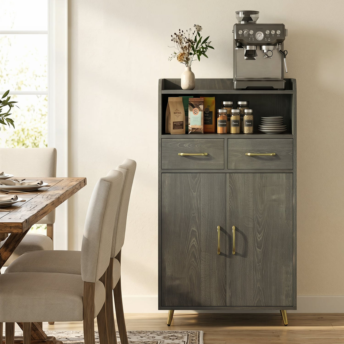 Bathroom Storage Cabinet - Gray Oak Floor Cabinet with 2 Drawers-Floor Cabinets-DECOROLALA