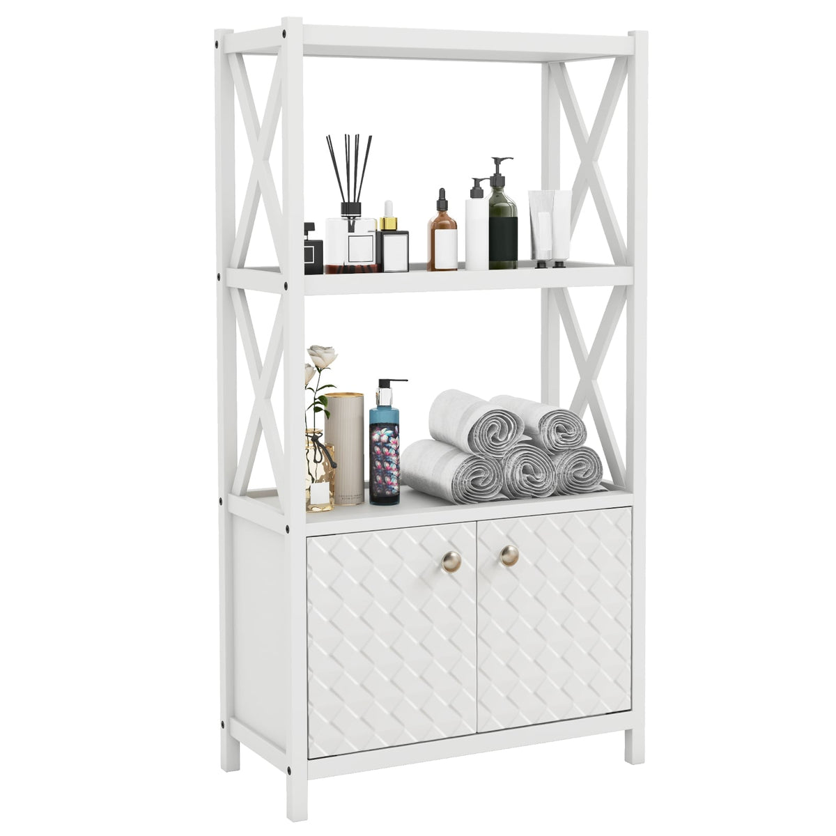 Bathroom Storage Cabinet - White 25" Wood Floor Organizer-Floor Cabinets-DECOROLALA