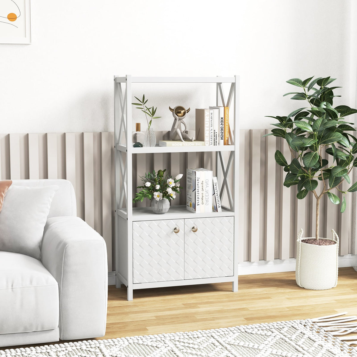 Bathroom Storage Cabinet - White 25" Wood Floor Organizer-Floor Cabinets-DECOROLALA