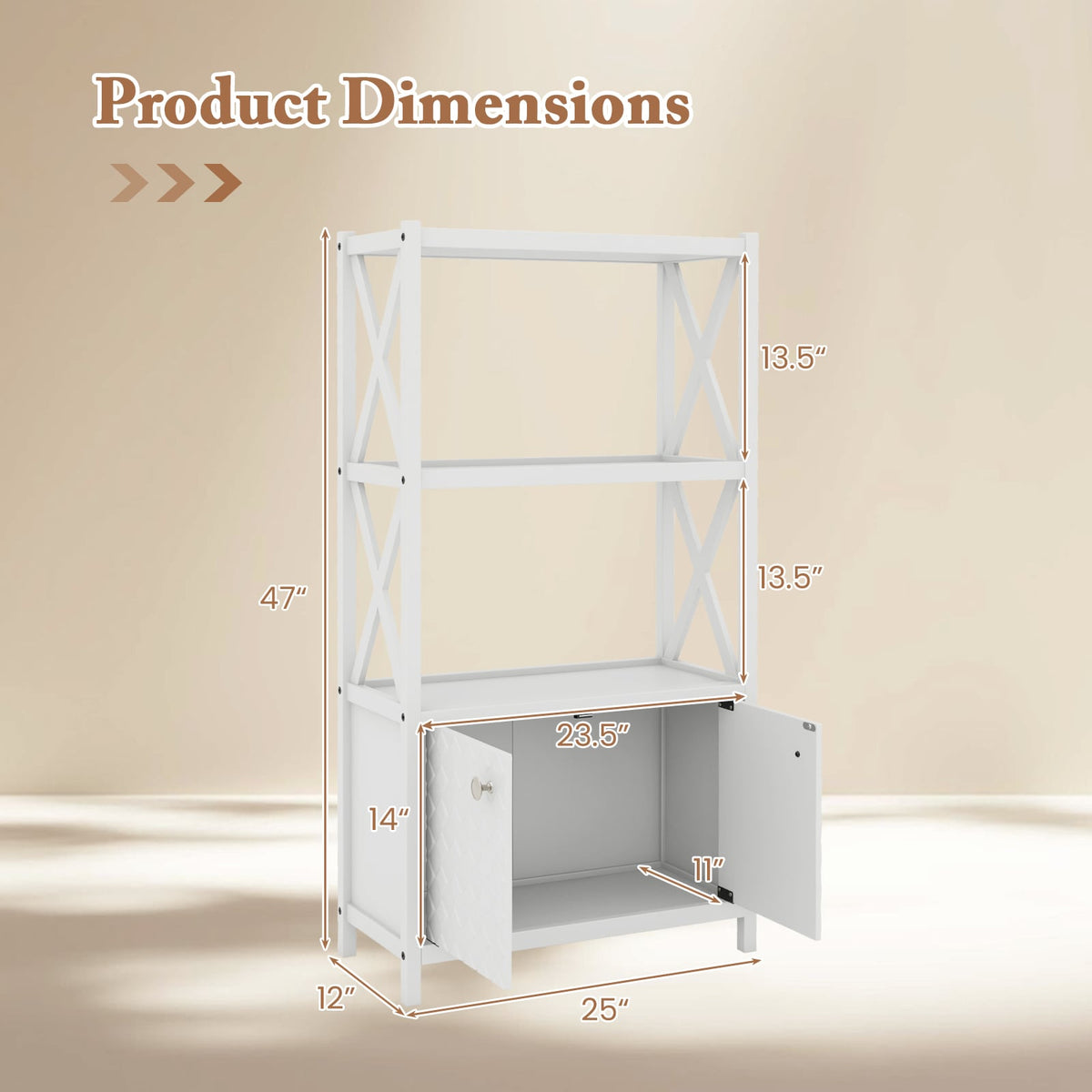 Bathroom Storage Cabinet - White 25" Wood Floor Organizer-Floor Cabinets-DECOROLALA