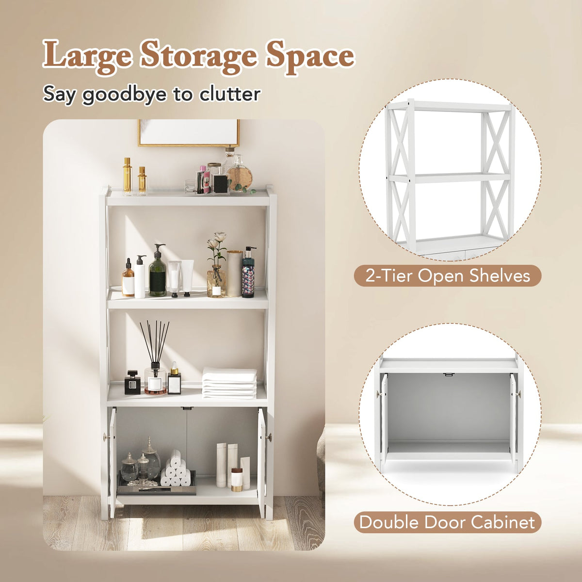 Bathroom Storage Cabinet - White 25" Wood Floor Organizer-Floor Cabinets-DECOROLALA