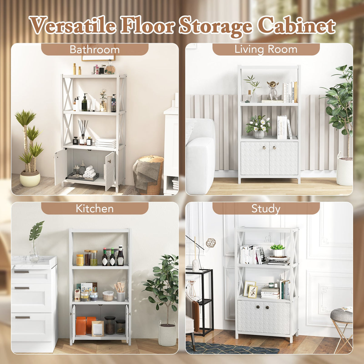 Bathroom Storage Cabinet - White 25" Wood Floor Organizer-Floor Cabinets-DECOROLALA