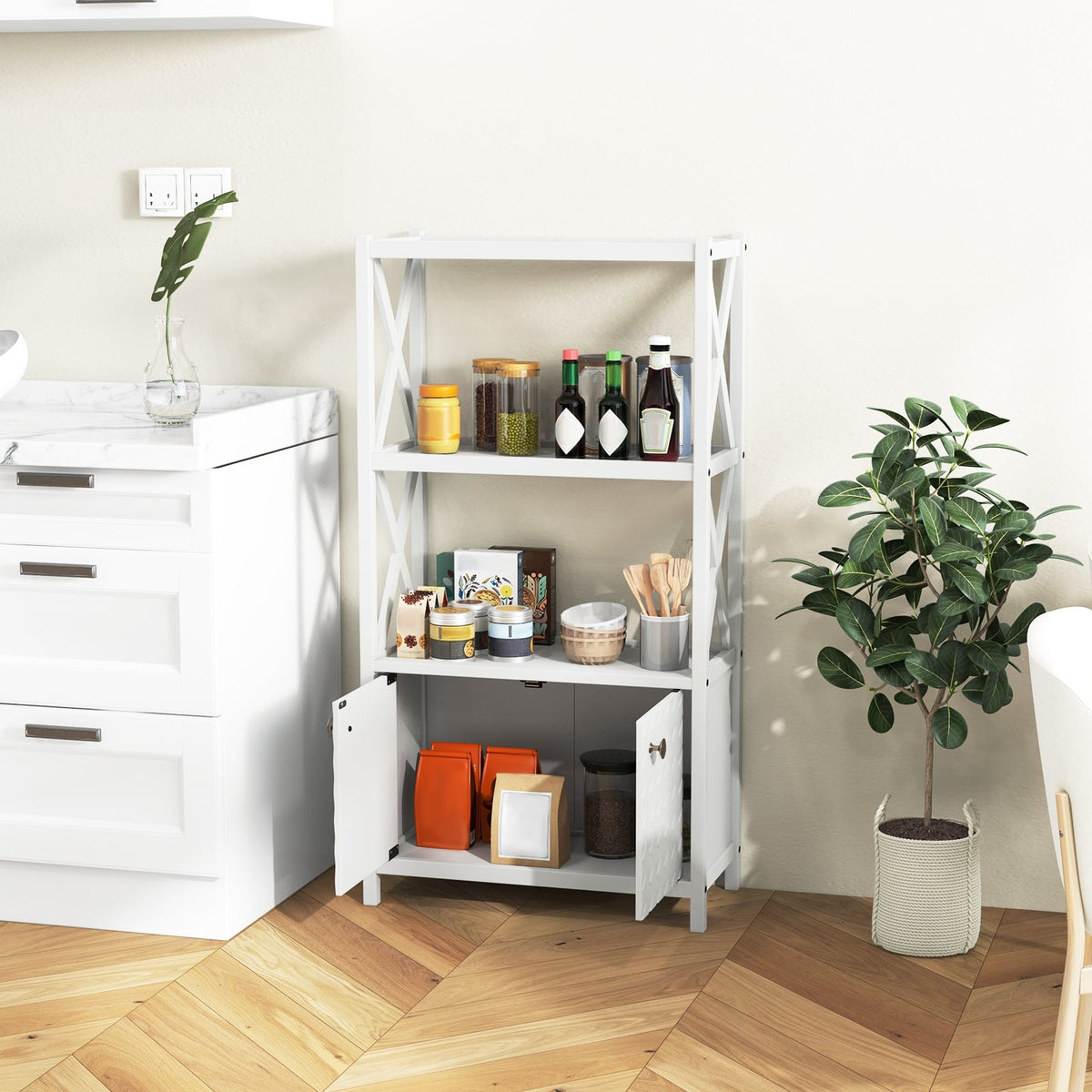 Bathroom Storage Cabinet - White 25" Wood Floor Organizer-Floor Cabinets-DECOROLALA